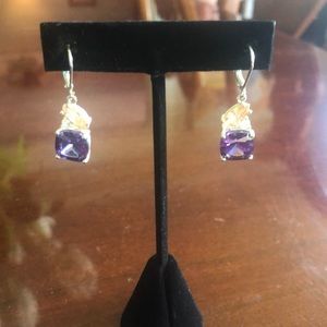 Purple and Yellow Sparkly Dangle Earrings